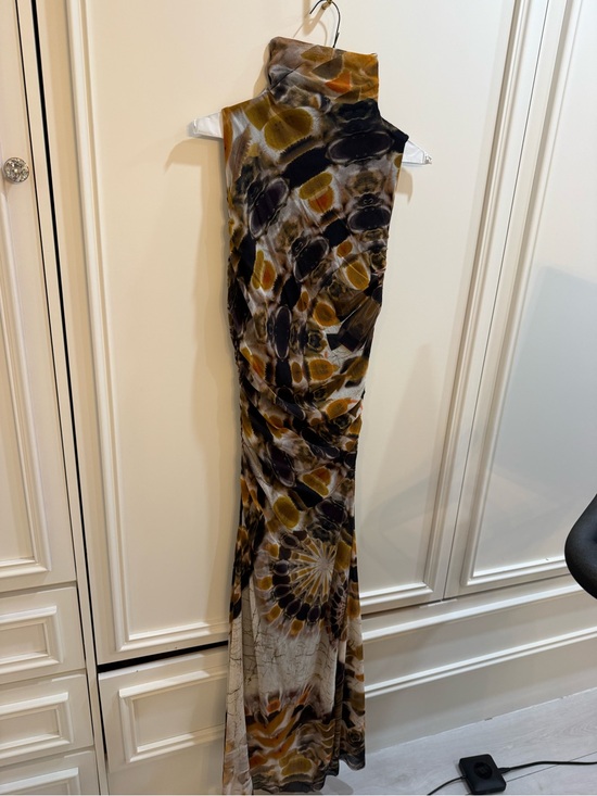 Fuzzi Dresses & Skirts - Fuzzi Sleeveless turtleneck  Abstract-Print Maxi Dress in Olive, Black & Cream